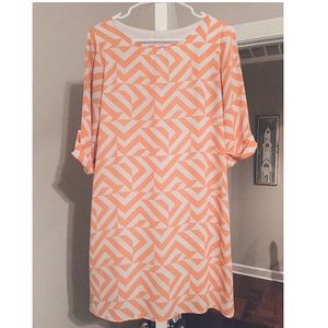 Peach + White Geometric Print Sheath Dress